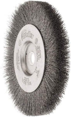 Weiler - 4" OD, 1/2" Arbor Hole, Crimped Steel Wheel Brush - 1/2" Face Width, 7/8" Trim Length, 0.006" Filament Diam, 12,500 RPM - All Tool & Supply