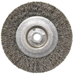 Weiler - 4" OD, 1/2" Arbor Hole, Crimped Steel Wheel Brush - 1/2" Face Width, 7/8" Trim Length, 0.0118" Filament Diam, 12,500 RPM - All Tool & Supply