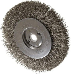 Weiler - 4" OD, 1/2" Arbor Hole, Crimped Stainless Steel Wheel Brush - 1/2" Face Width, 7/8" Trim Length, 0.0118" Filament Diam, 12,500 RPM - All Tool & Supply