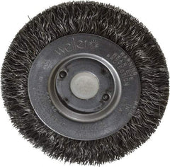 Weiler - 3" OD, 1/2" Arbor Hole, Crimped Steel Wheel Brush - 7/16" Face Width, 1/2" Trim Length, 0.0118" Filament Diam, 12,500 RPM - All Tool & Supply