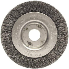 Weiler - 3" OD, 1/2" Arbor Hole, Crimped Steel Wheel Brush - 7/16" Face Width, 1/2" Trim Length, 0.014" Filament Diam, 12,500 RPM - All Tool & Supply