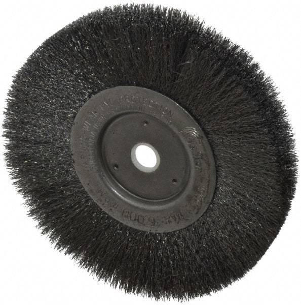 Weiler - 6" OD, 5/8" Arbor Hole, Crimped Steel Wheel Brush - 1/2" Face Width, 1-7/16" Trim Length, 0.006" Filament Diam, 6,000 RPM - All Tool & Supply