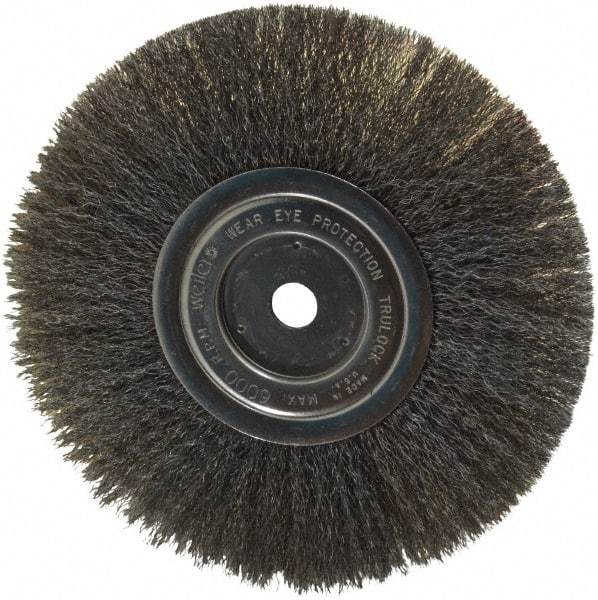 Weiler - 8" OD, 5/8" Arbor Hole, Crimped Steel Wheel Brush - 3/4" Face Width, 2-1/16" Trim Length, 0.008" Filament Diam, 6,000 RPM - All Tool & Supply