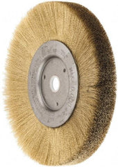 Weiler - 6" OD, 5/8" Arbor Hole, Crimped Brass Wheel Brush - 1/2" Face Width, 1-1/16" Trim Length, 0.005" Filament Diam, 6,000 RPM - All Tool & Supply