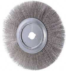 Weiler - 12" OD, 1-1/4" Arbor Hole, Crimped Stainless Steel Wheel Brush - 3/4" Face Width, 2-15/16" Trim Length, 0.0104" Filament Diam, 3,000 RPM - All Tool & Supply