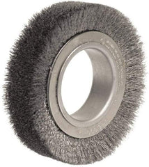 Weiler - 4-1/2" OD, 2" Arbor Hole, Crimped Steel Wheel Brush - 1-1/4" Face Width, 3/4" Trim Length, 0.014" Filament Diam, 6,000 RPM - All Tool & Supply