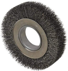 Weiler - 6" OD, 2" Arbor Hole, Crimped Steel Wheel Brush - 1-1/4" Face Width, 1-1/8" Trim Length, 0.014" Filament Diam, 6,000 RPM - All Tool & Supply