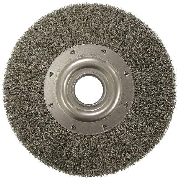 Weiler - 6" OD, 2" Arbor Hole, Crimped Stainless Steel Wheel Brush - 1-1/4" Face Width, 1-1/8" Trim Length, 0.0118" Filament Diam, 6,000 RPM - All Tool & Supply