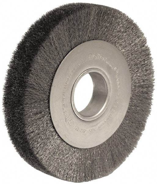 Weiler - 8" OD, 2" Arbor Hole, Crimped Stainless Steel Wheel Brush - 1-1/2" Face Width, 1-3/8" Trim Length, 0.0118" Filament Diam, 4,500 RPM - All Tool & Supply