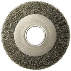 Weiler - 10" OD, 2" Arbor Hole, Crimped Steel Wheel Brush - 1-1/8" Face Width, 2" Trim Length, 0.02" Filament Diam, 3,600 RPM - All Tool & Supply