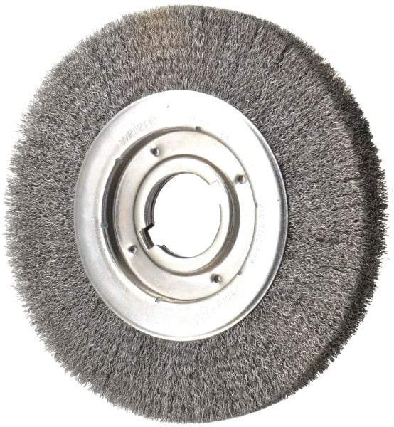 Weiler - 10" OD, 2" Arbor Hole, Crimped Steel Wheel Brush - 1-1/8" Face Width, 2" Trim Length, 0.0118" Filament Diam, 3,600 RPM - All Tool & Supply