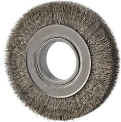 Weiler - 6" OD, 2" Arbor Hole, Crimped Stainless Steel Wheel Brush - 1" Face Width, 1-1/8" Trim Length, 0.0104" Filament Diam, 6,000 RPM - All Tool & Supply