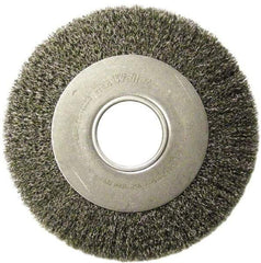 Weiler - 8" OD, 2" Arbor Hole, Crimped Stainless Steel Wheel Brush - 1" Face Width, 1-3/8" Trim Length, 0.0118" Filament Diam, 4,500 RPM - All Tool & Supply