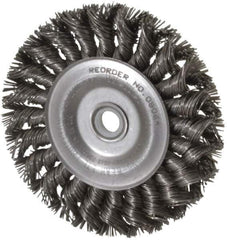 Weiler - 4" OD, 1/2" Arbor Hole, Knotted Steel Wheel Brush - 1/2" Face Width, 7/8" Trim Length, 0.02" Filament Diam, 20,000 RPM - All Tool & Supply