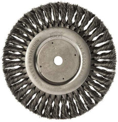 Weiler - 8" OD, 5/8" Arbor Hole, Knotted Steel Wheel Brush - 5/8" Face Width, 1-5/8" Trim Length, 0.0118" Filament Diam, 6,000 RPM - All Tool & Supply