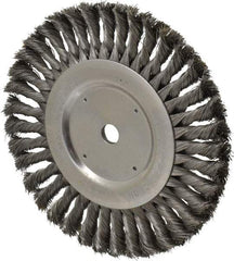 Weiler - 8" OD, 5/8" Arbor Hole, Knotted Steel Wheel Brush - 5/8" Face Width, 1-5/8" Trim Length, 0.016" Filament Diam, 6,000 RPM - All Tool & Supply