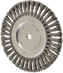 Weiler - 8" OD, 5/8" Arbor Hole, Knotted Steel Wheel Brush - 5/8" Face Width, 1-5/8" Trim Length, 0.023" Filament Diam, 6,000 RPM - All Tool & Supply