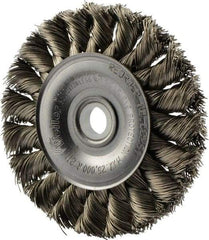 Weiler - 3" OD, 1/2" Arbor Hole, Knotted Stainless Steel Wheel Brush - 3/8" Face Width, 5/8" Trim Length, 0.014" Filament Diam, 25,000 RPM - All Tool & Supply