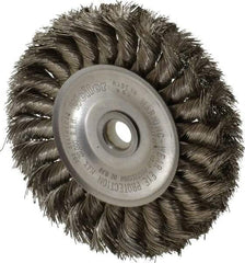 Weiler - 4" OD, 1/2" Arbor Hole, Knotted Stainless Steel Wheel Brush - 1/2" Face Width, 7/8" Trim Length, 0.0118" Filament Diam, 20,000 RPM - All Tool & Supply