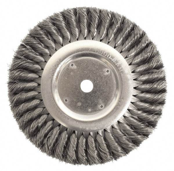 Weiler - 12" OD, 2" Arbor Hole, Knotted Steel Wheel Brush - 1-1/4" Face Width, 2-3/4" Trim Length, 0.023" Filament Diam, 3,600 RPM - All Tool & Supply