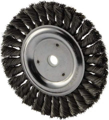 Weiler - 6" OD, 5/8" Arbor Hole, Knotted Steel Wheel Brush - 5/8" Face Width, 1-1/4" Trim Length, 0.016" Filament Diam, 9,000 RPM - All Tool & Supply