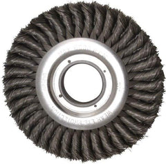 Weiler - 8" OD, 2" Arbor Hole, Knotted Steel Wheel Brush - 1" Face Width, 1-5/8" Trim Length, 0.016" Filament Diam, 6,000 RPM - All Tool & Supply