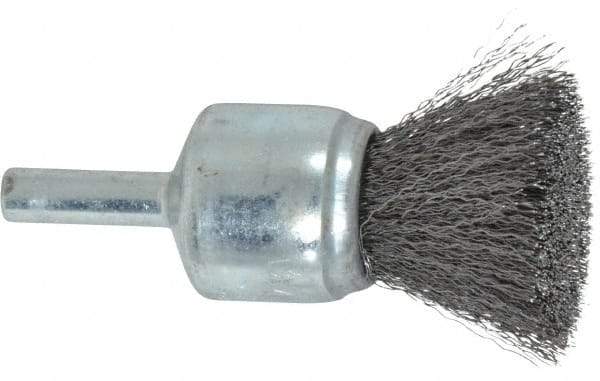 Weiler - 3/4" Brush Diam, Crimped, End Brush - 1/4" Diam Steel Shank, 22,000 Max RPM - All Tool & Supply