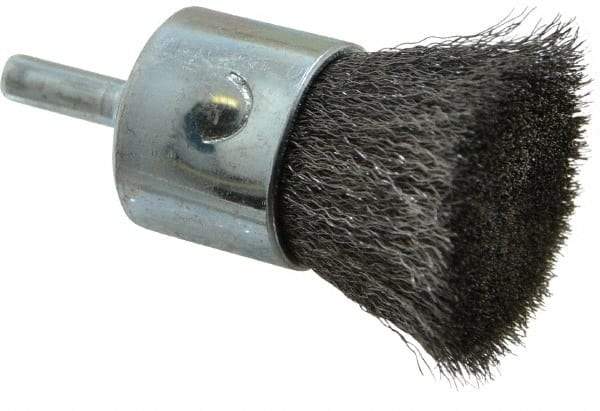 Weiler - 1" Brush Diam, Crimped, End Brush - 1/4" Diam Steel Shank, 22,000 Max RPM - All Tool & Supply