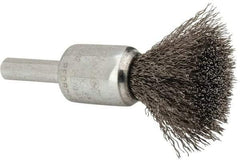 Weiler - 1/2" Brush Diam, Crimped, End Brush - 1/4" Diam Steel Shank, 25,000 Max RPM - All Tool & Supply