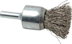 Weiler - 3/4" Brush Diam, Crimped, End Brush - 1/4" Diam Steel Shank, 22,000 Max RPM - All Tool & Supply