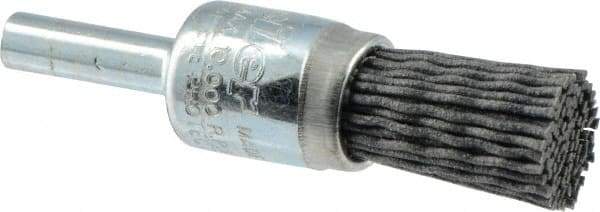 Weiler - 180 Grit, 1/2" Brush Diam, Crimped, End Brush - Very Fine Grade, 1/4" Diam Shank, 10,000 Max RPM - All Tool & Supply