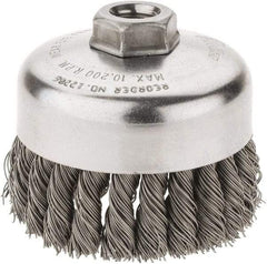 Weiler - 4" Diam, 5/8-11 Threaded Arbor, Steel Fill Cup Brush - 0.023 Wire Diam, 1-1/4" Trim Length, 9,000 Max RPM - All Tool & Supply