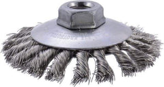 Weiler - 4" OD, 5/8-11 Arbor Hole, Knotted Stainless Steel Wheel Brush - 3/8" Face Width, 3/4" Trim Length, 0.014" Filament Diam, 12,500 RPM - All Tool & Supply