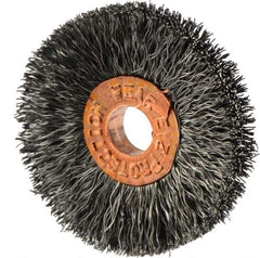 Weiler - 1-1/4" OD, 1/4" Arbor Hole, Crimped Steel Wheel Brush - 1/4" Face Width, 3/8" Trim Length, 0.006" Filament Diam, 20,000 RPM - All Tool & Supply