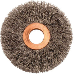 Weiler - 3" OD, 5/8" Arbor Hole, Crimped Steel Wheel Brush - 5/8" Face Width, 15/16" Trim Length, 0.0118" Filament Diam, 20,000 RPM - All Tool & Supply