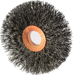 Weiler - 3" OD, 5/8" Arbor Hole, Crimped Steel Wheel Brush - 5/8" Face Width, 15/16" Trim Length, 0.014" Filament Diam, 20,000 RPM - All Tool & Supply