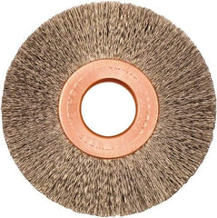 Weiler - 2" OD, 1/2" Arbor Hole, Crimped Stainless Steel Wheel Brush - 3/8" Face Width, 1/2" Trim Length, 0.005" Filament Diam, 20,000 RPM - All Tool & Supply