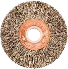 Weiler - 2" OD, 1/2" Arbor Hole, Crimped Stainless Steel Wheel Brush - 3/8" Face Width, 1/2" Trim Length, 0.0118" Filament Diam, 20,000 RPM - All Tool & Supply