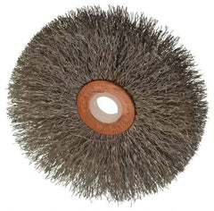 Weiler - 3" OD, 1/2" Arbor Hole, Crimped Stainless Steel Wheel Brush - 5/8" Face Width, 1" Trim Length, 0.008" Filament Diam, 20,000 RPM - All Tool & Supply