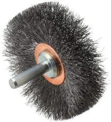 Weiler - 2-1/2" OD, 1/4" Shank Diam, Crimped Steel Wheel Brush - 3/8" Face Width, 3/4" Trim Length, 0.006" Filament Diam, 20,000 RPM - All Tool & Supply