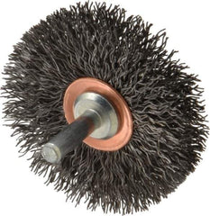 Weiler - 2-1/2" OD, 1/4" Shank Diam, Crimped Steel Wheel Brush - 3/8" Face Width, 3/4" Trim Length, 0.014" Filament Diam, 20,000 RPM - All Tool & Supply