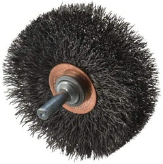 Weiler - 3" OD, 1/4" Shank Diam, Crimped Steel Wheel Brush - 1" Face Width, 15/16" Trim Length, 0.0118" Filament Diam, 20,000 RPM - All Tool & Supply