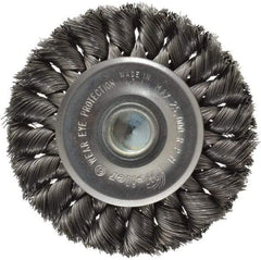 Weiler - 3-1/4" OD, 1/4" Shank Diam, Knotted Steel Wheel Brush - 3/8" Face Width, 5/8" Trim Length, 0.0118" Filament Diam, 25,000 RPM - All Tool & Supply