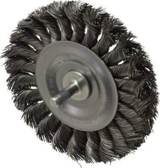 Weiler - 4" OD, 1/4" Shank Diam, Knotted Steel Wheel Brush - 1/2" Face Width, 7/8" Trim Length, 0.014" Filament Diam, 20,000 RPM - All Tool & Supply