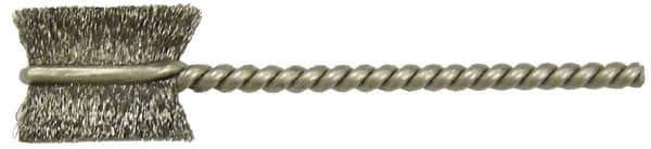 Weiler - 1-1/8" Diam Helical Stainless Steel Tube Brush - 0.008" Filament Diam, 1" Brush Length, 3-1/2" OAL, 1/4" Diam Stainless Steel Shank - All Tool & Supply