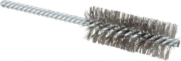 Weiler - 1" Diam Helical Stainless Steel Tube Brush - Double Spiral, 0.0104" Filament Diam, 2-1/2" Brush Length, 5-1/2" OAL, 1/4" Diam Shank - All Tool & Supply