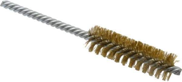 Weiler - 3/4" Diam Helical Brass Tube Brush - Double Spiral, 0.006" Filament Diam, 2-1/2" Brush Length, 5-1/2" OAL, 1/4" Diam Shank - All Tool & Supply