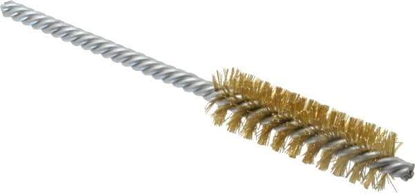 Weiler - 5/8" Diam Helical Brass Tube Brush - Double Spiral, 0.008" Filament Diam, 2" Brush Length, 5-1/2" OAL, 7/32" Diam Shank - All Tool & Supply