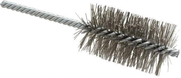 Weiler - 1-1/2" Diam Helical Stainless Steel Tube Brush - Double Spiral, 0.014" Filament Diam, 2-1/2" Brush Length, 5-1/2" OAL, 1/4" Diam Shank - All Tool & Supply