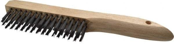 Weiler - 4 Rows x 16 Columns Shoe Handle Steel Scratch Brush - 5" Brush Length, 10" OAL, 1" Trim Length, Wood Shoe Handle - All Tool & Supply